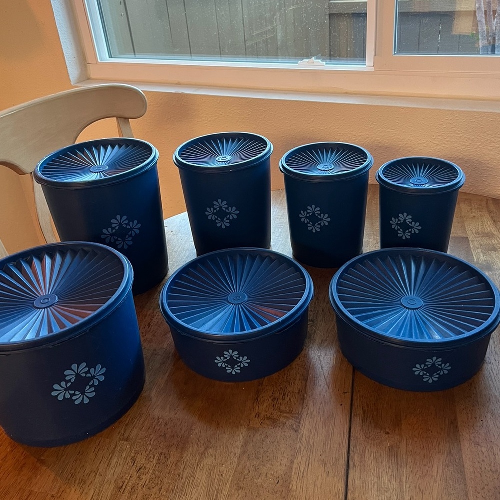 Vintage Tupperware dark blue canister set plus